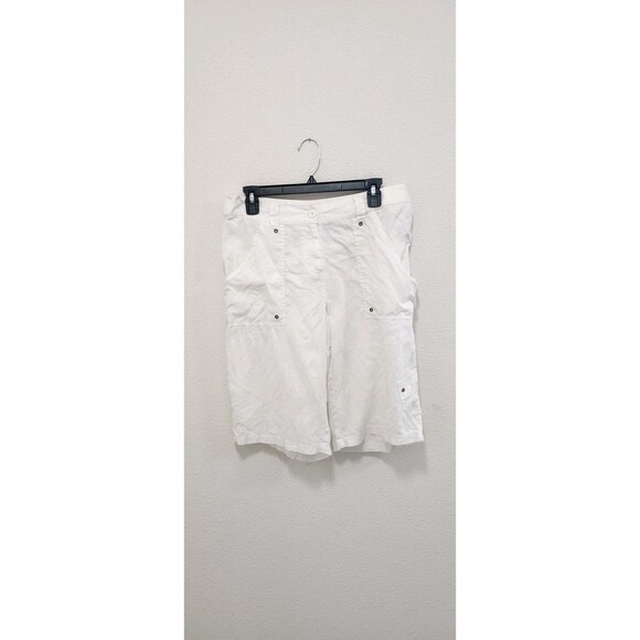 Ecologie White 100% Linen Long Shorts w Roll Up Tabs Beach Comfy Wear Sz 10 - Picture 1 of 6